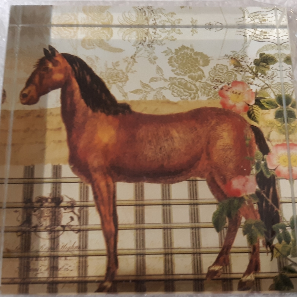 horse derby western heavy glass paperweight